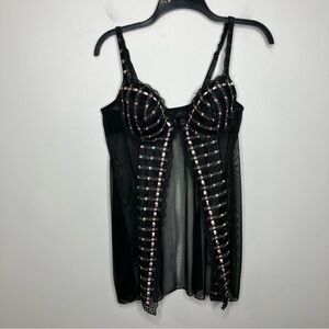 Donna l’oren gold label open front lingerie black floral detail women size large